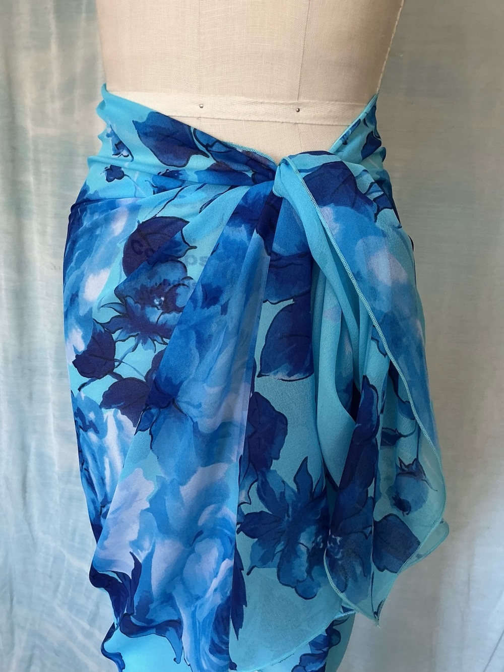 Vintage Deadstock Diva by Rachel Pappo Blue Floral Sarong Cover-Up